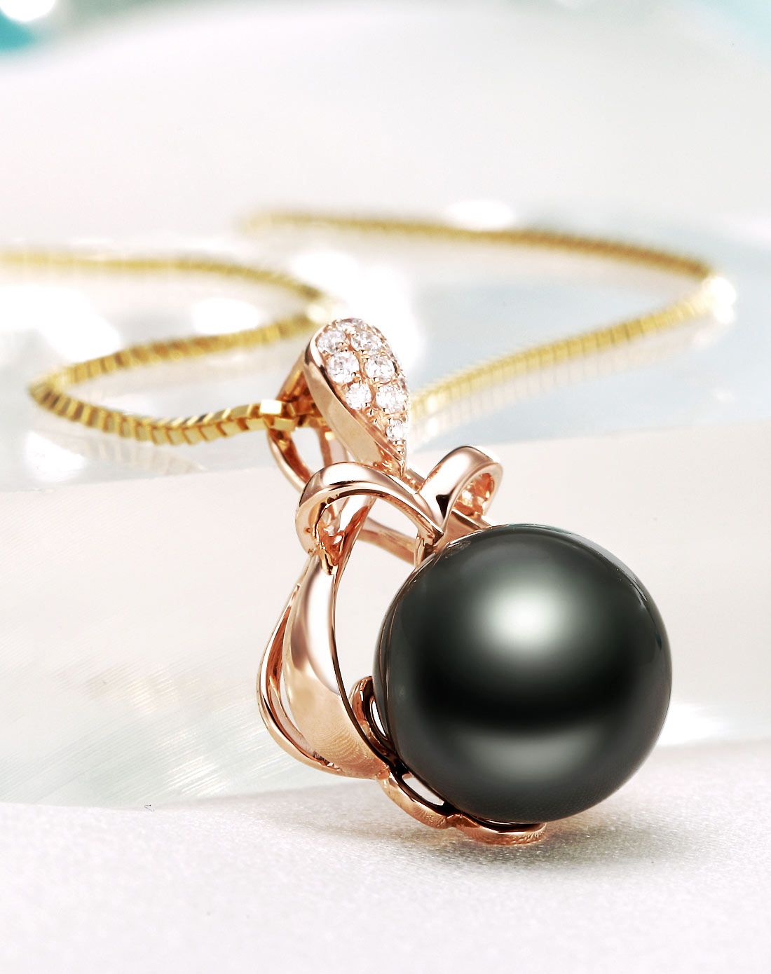 京润珍珠gnpearl夏魅系列-夜光g18k金镶海水珍珠吊坠