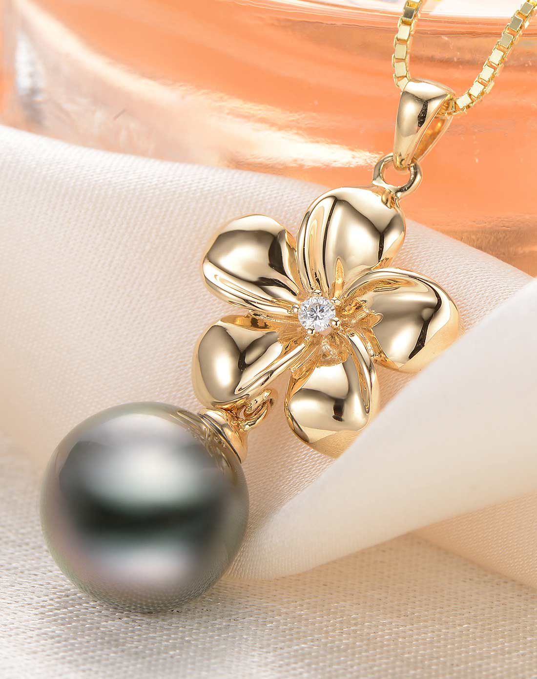 京润珍珠 花开富贵 轻奢g18k金镶海水珍珠吊坠