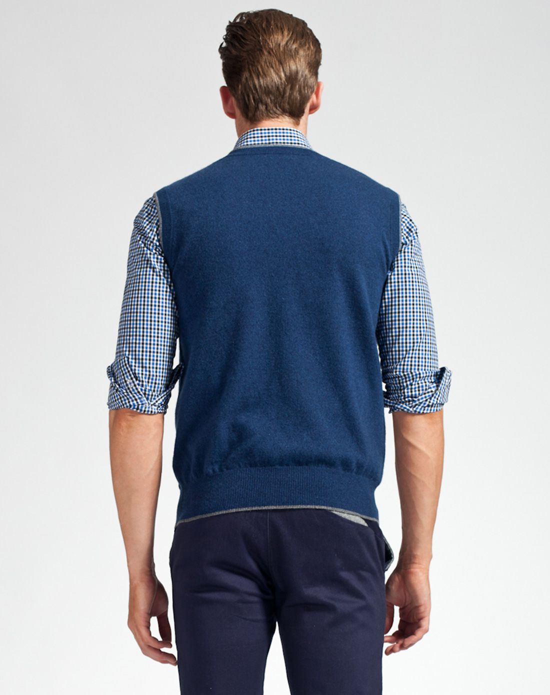 香港鳄鱼恤男撞色镶边花式条纹提花v领羊绒套头背心