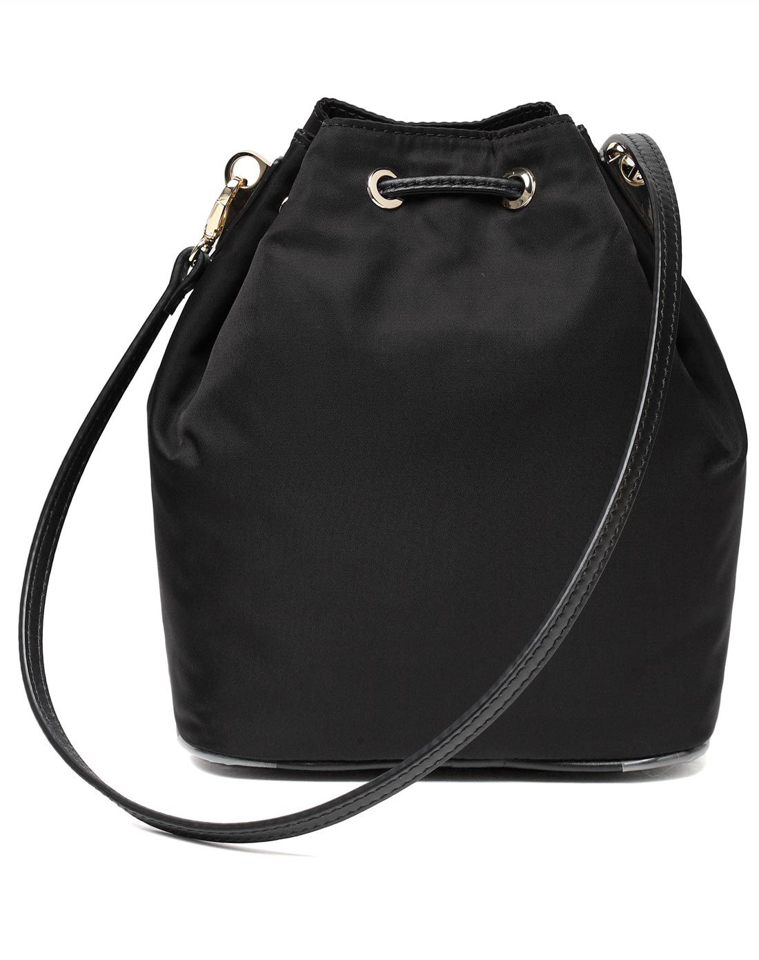 女款亮光丝料时尚休闲单肩斜挎水桶包黑色