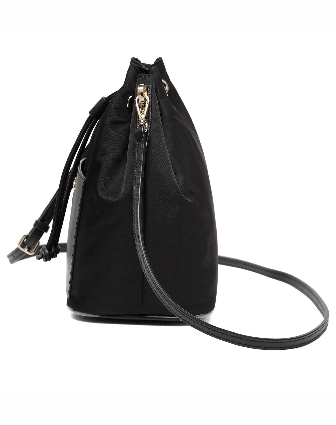 女款亮光丝料时尚休闲单肩斜挎水桶包黑色