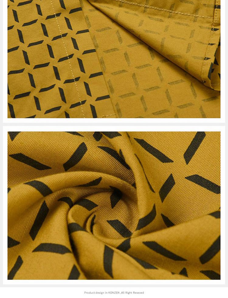 konzen空间格纹印花长袖男士衬衣衬衫