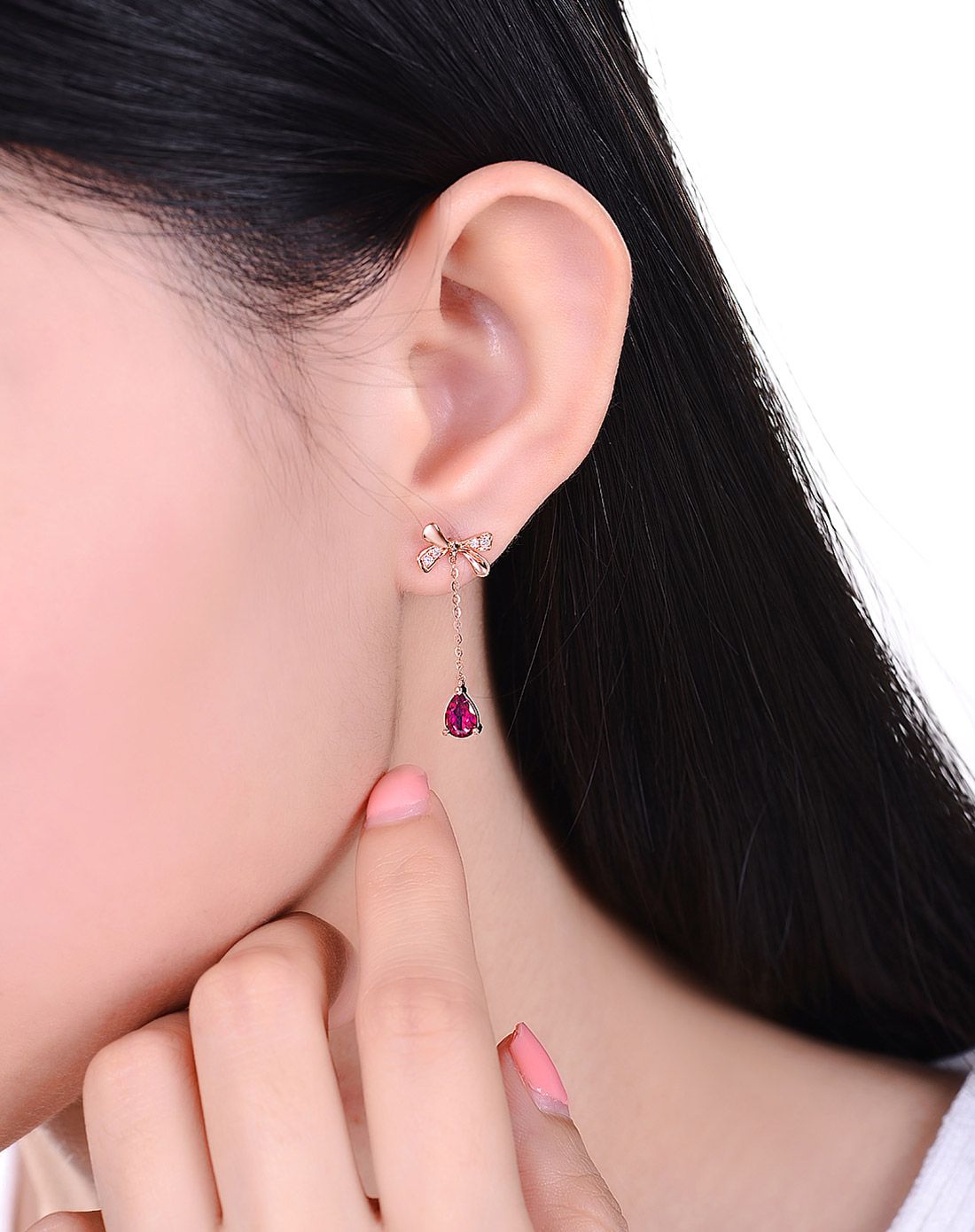 伊士蔓 70分玫瑰18k金红碧玺耳环-初恋