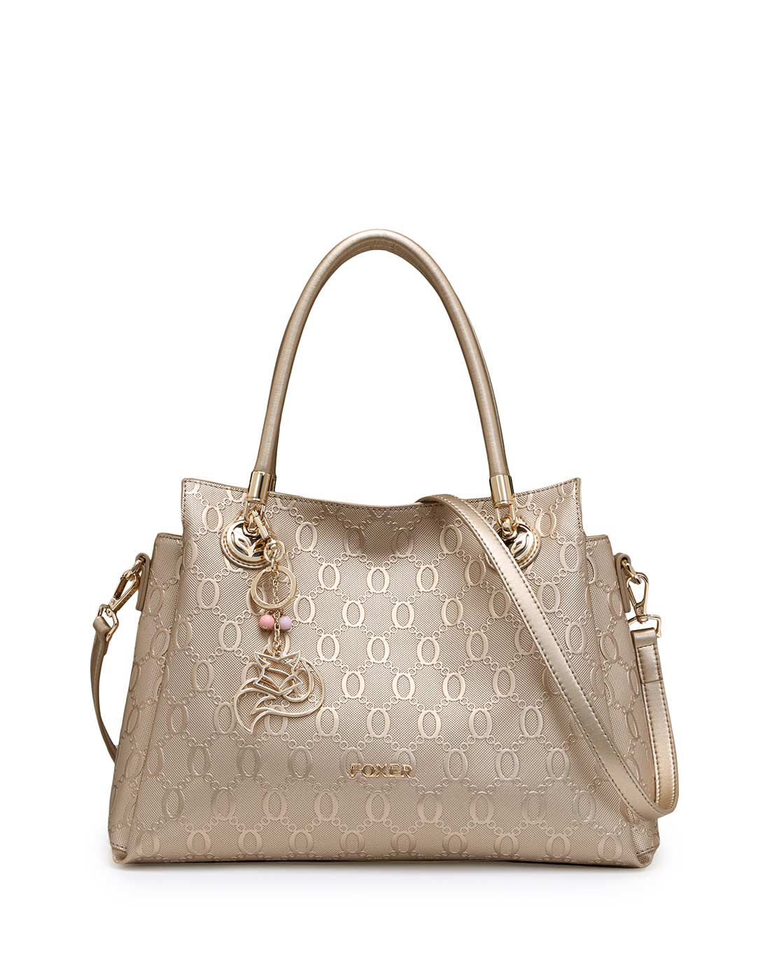 新款牛皮女士狐狸吊饰时尚手提包黑色