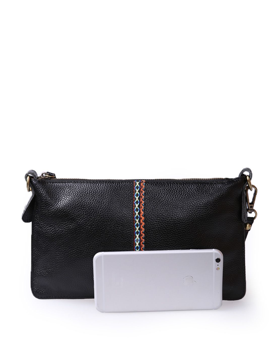 吐火罗民族风牛皮单肩包黑色