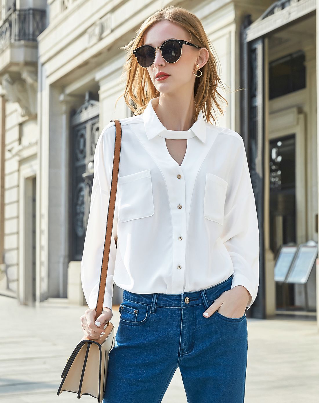 欧美风时髦干练衬衫白色