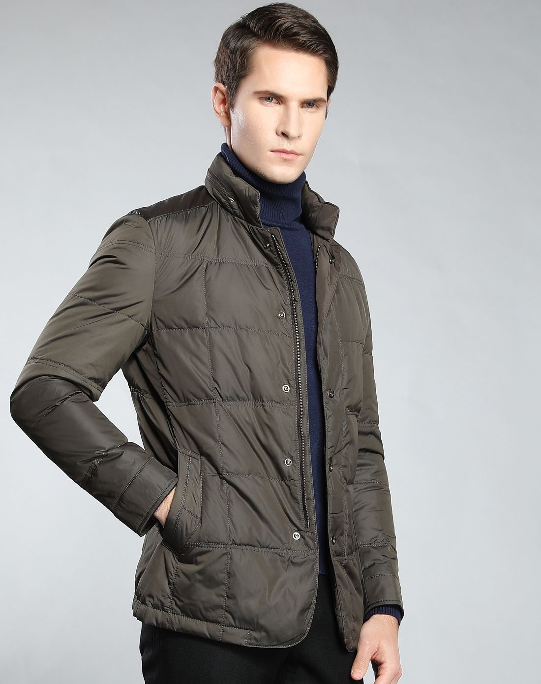 澳伦61多兰aolun duolan立领双门襟时尚拼接白鸭绒保暖羽绒服