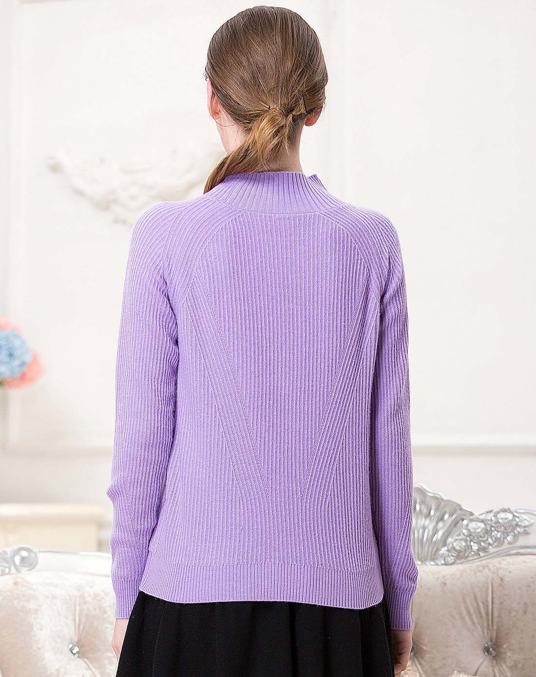 女款双兜圆领羊绒衫藕荷色