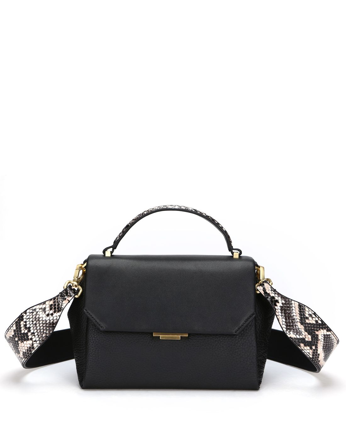 waxy 牛皮欧美蛇纹宽肩带手提包灰色