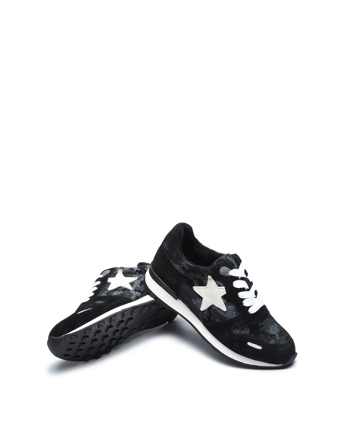新款系带五角星图案休闲鞋黑色