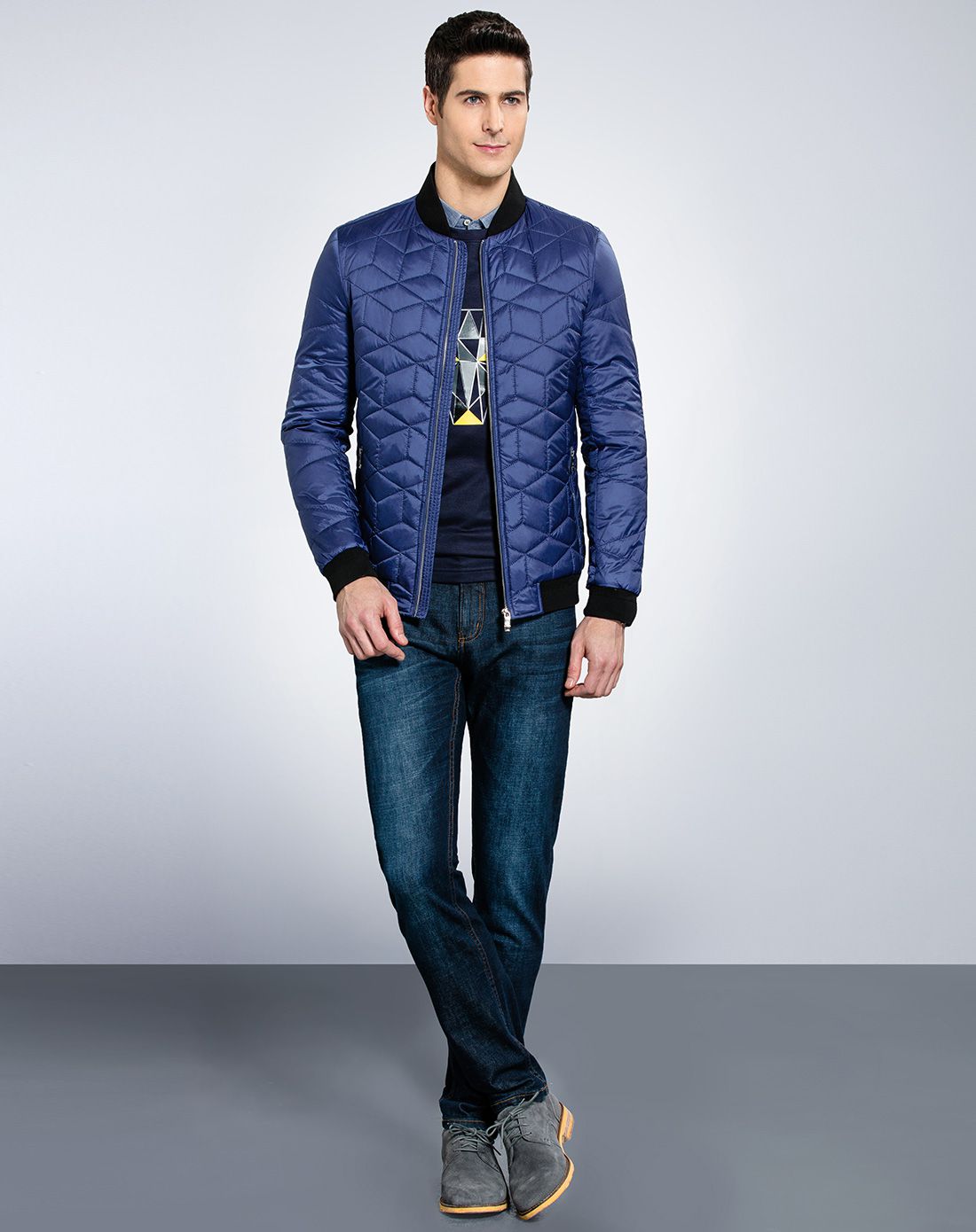 秋装男士时尚净色百搭棉服