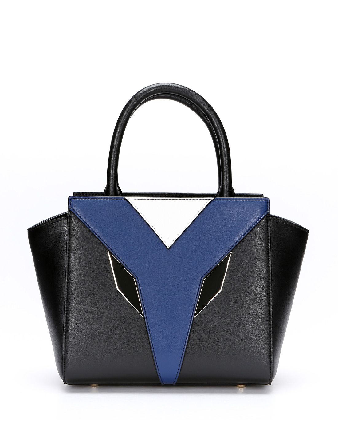 牛皮个性几何图形拼接手提包大红