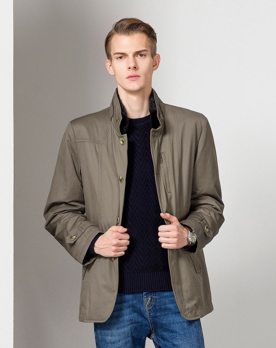 男士咖色水貂毛领兔毛内胆尼克服