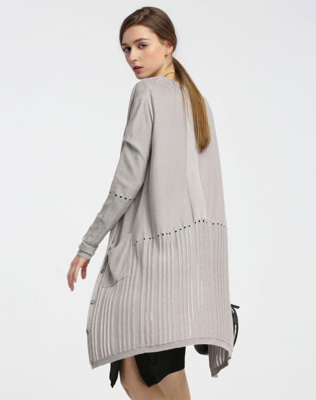 女装春季长款镂空开衫迷雾灰