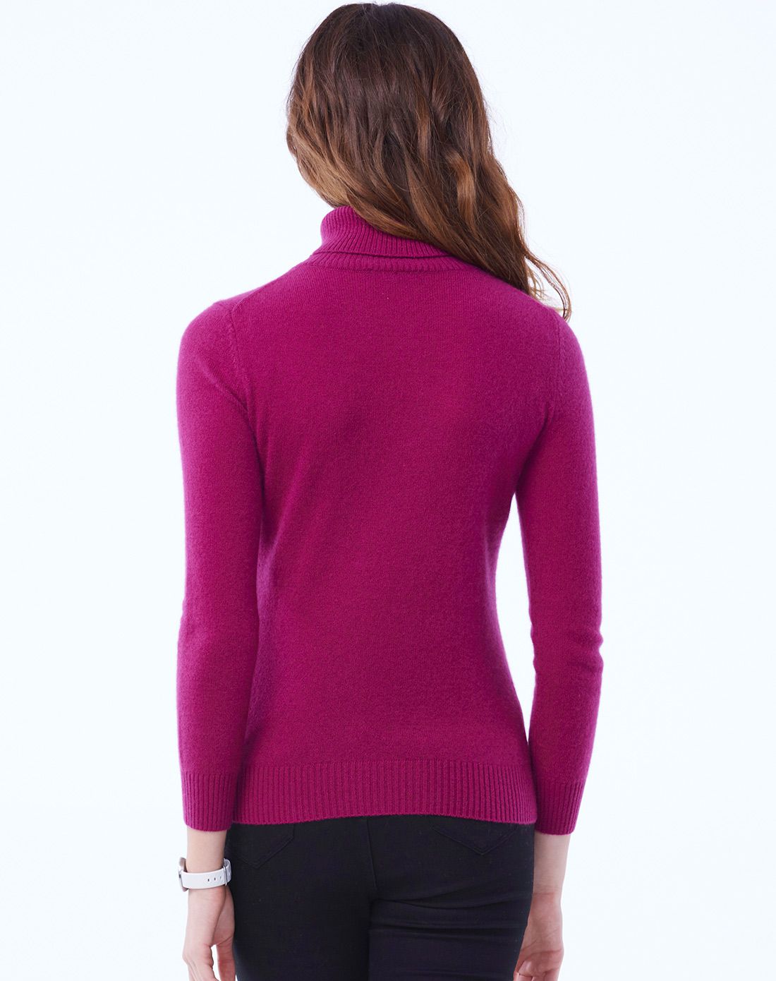 女式绛紫色羊绒樽领套衫