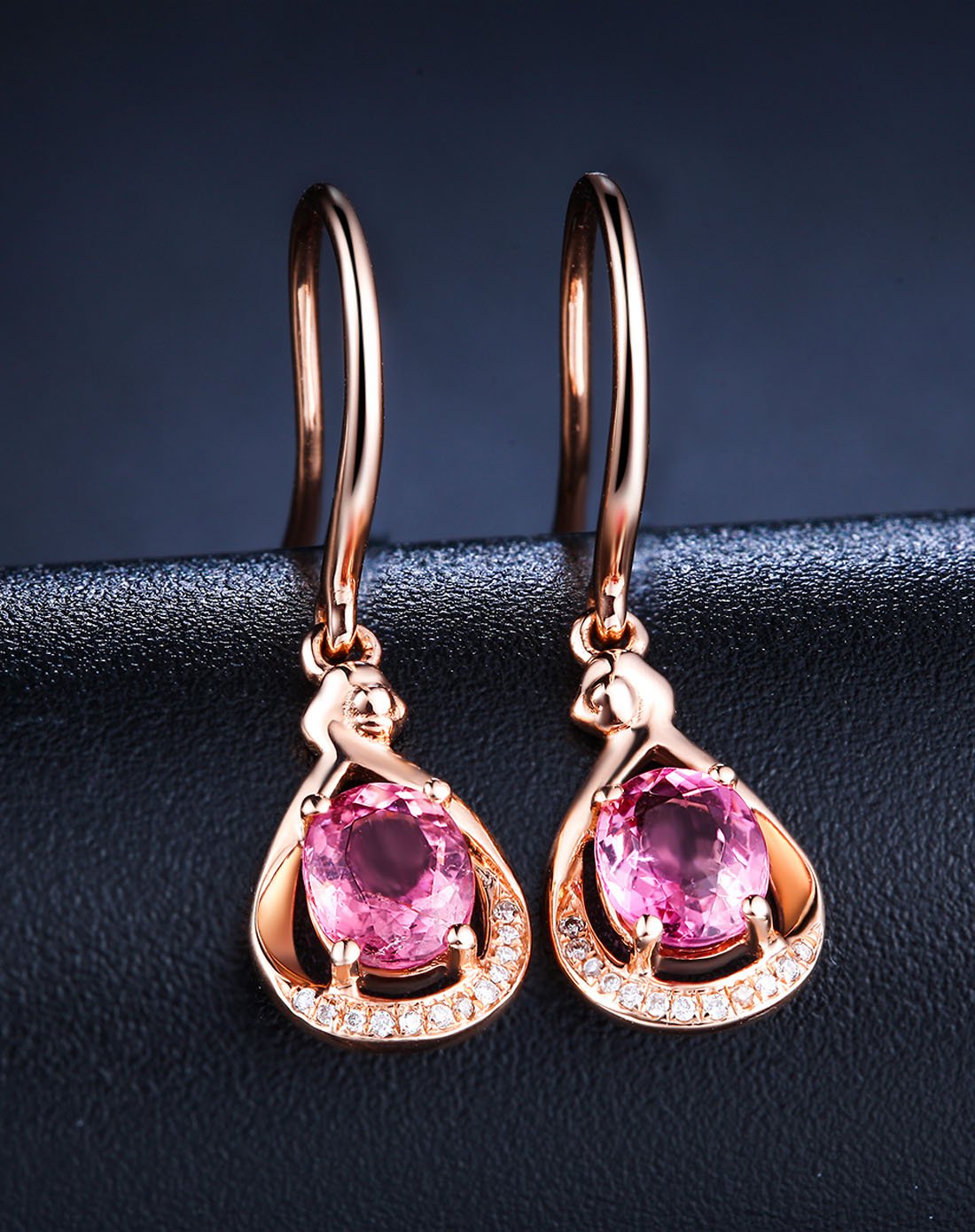 喜钻 新品18k金0.788ct红碧玺耳钩