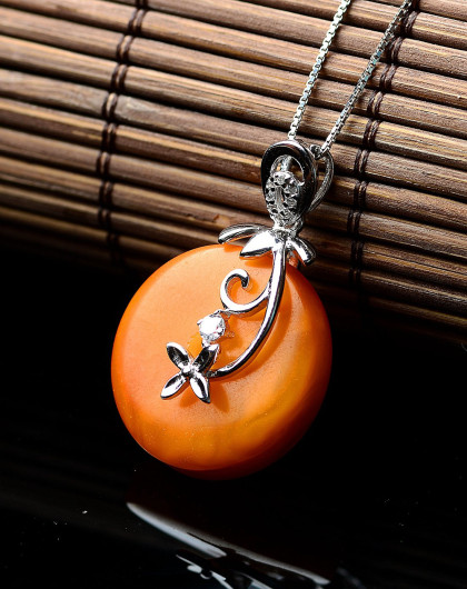 kimani s925银镶天然琥珀老蜡平安怀古吊坠黄色