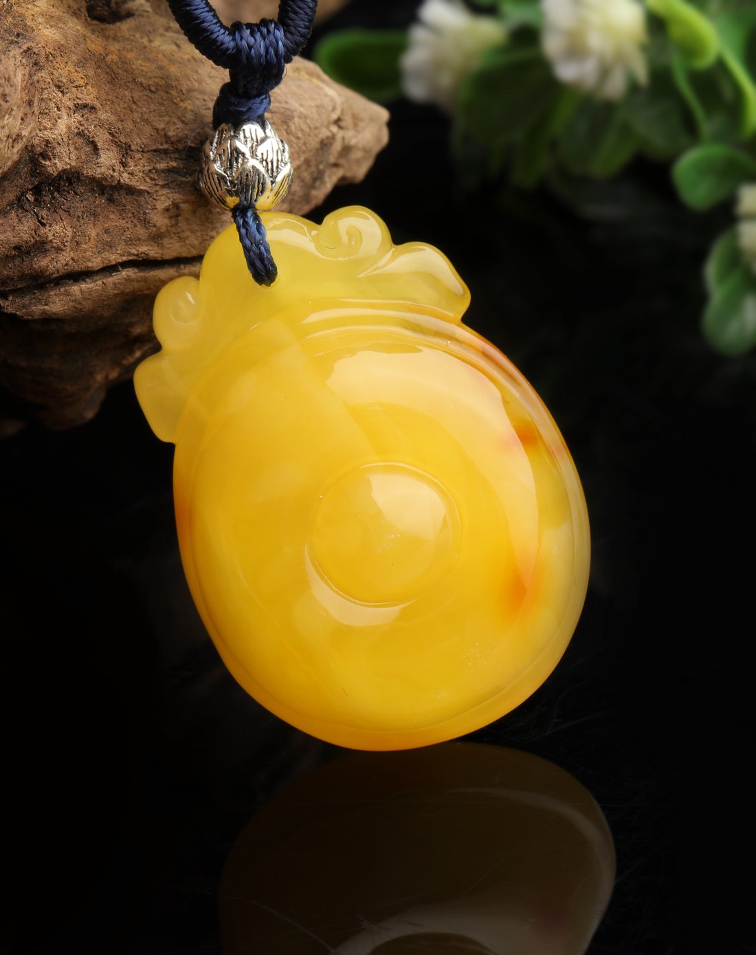 天然琥珀蜜蜡鸡油黄福至心灵吊坠/琥珀挂件/琥珀吊坠