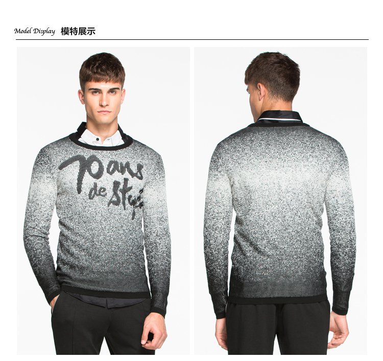 elle homme男装特卖旗舰店男士秋装渐变圆领套头羊毛长袖针织衫