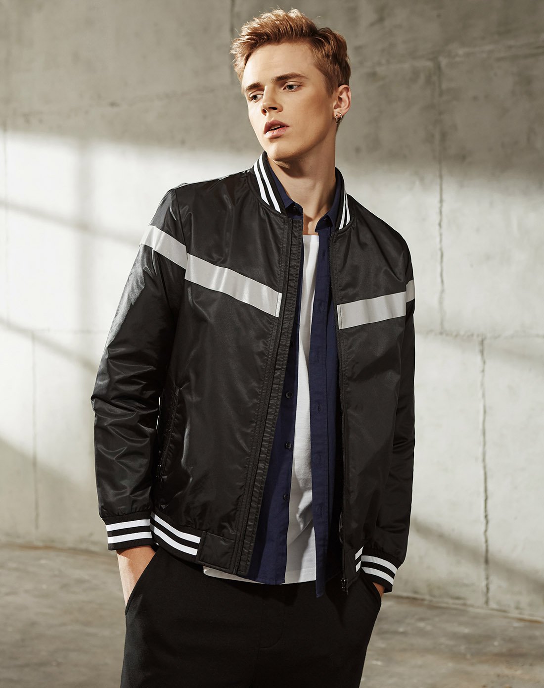 新潮个性棒球运动夹克外套黑色