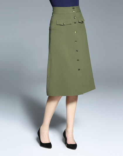 军绿色时尚简约气质百搭半裙
