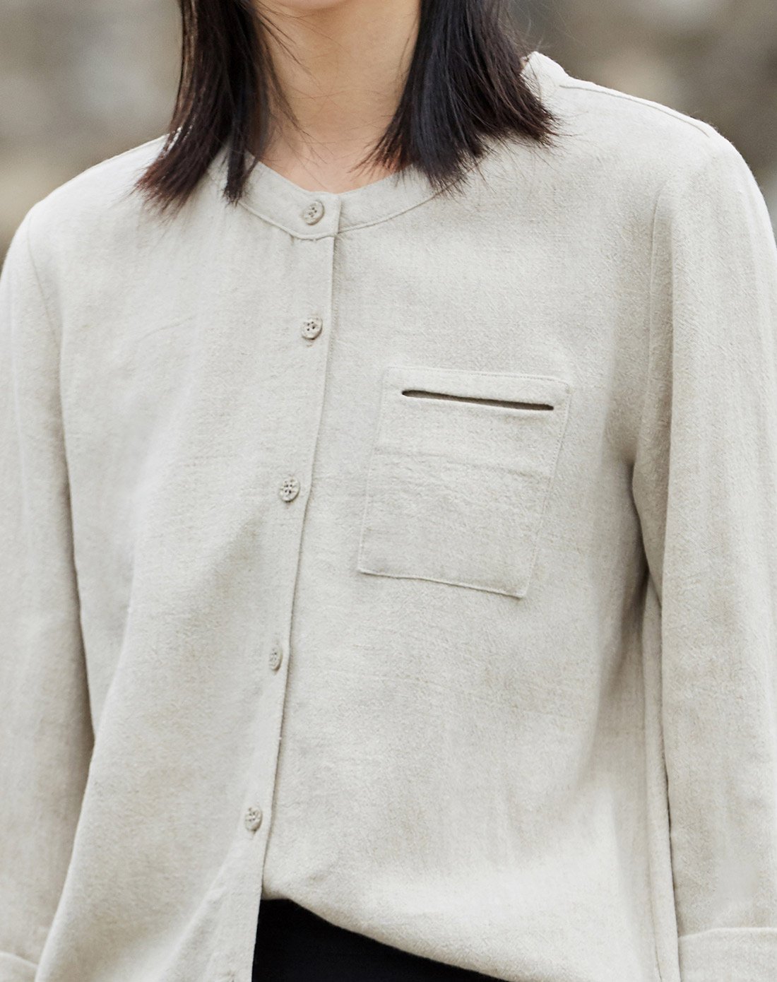 文艺亚麻圆领衬衫亚麻