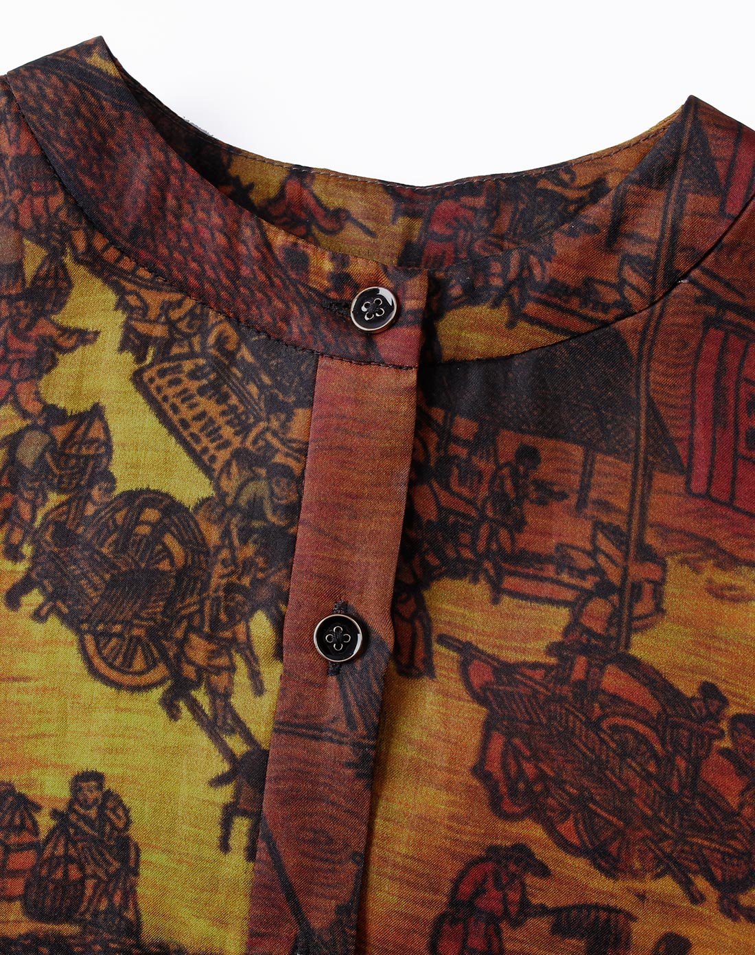 无袖复古印花不规则桑蚕丝衬衫花色