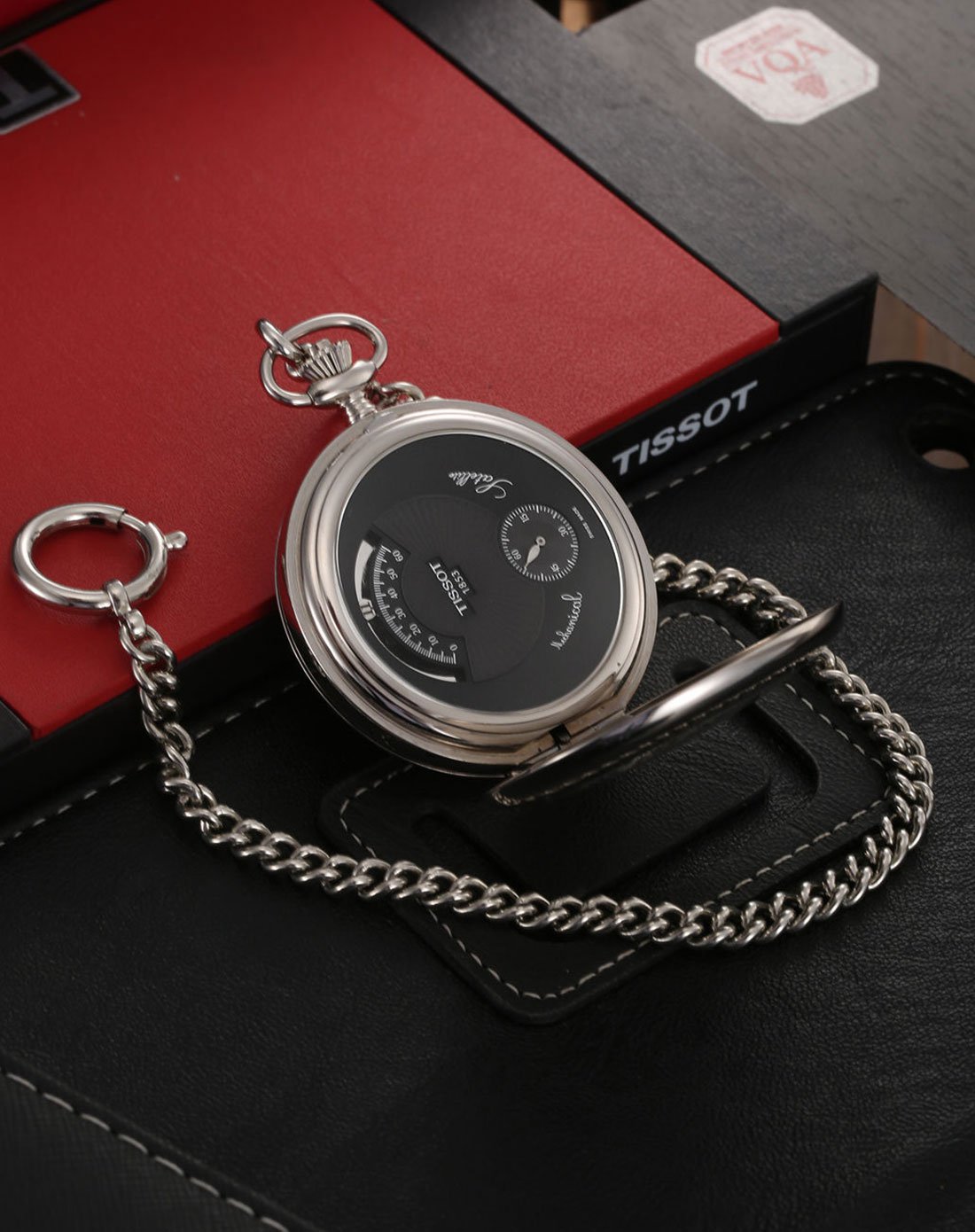 天梭t-pocket黑色手动机械怀表