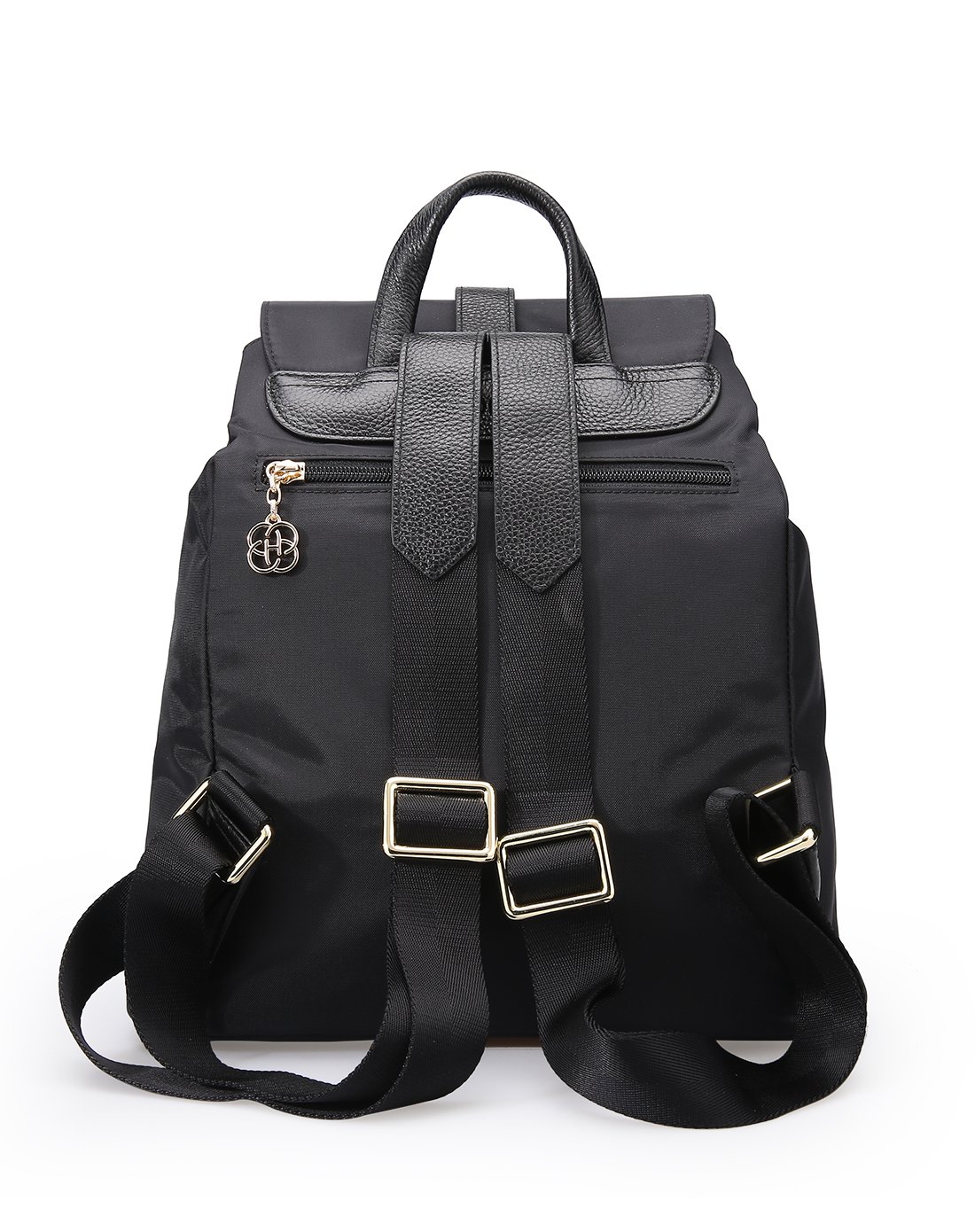 红谷黑色双肩包女包时尚水饺形布配皮纯色运动旅行背包