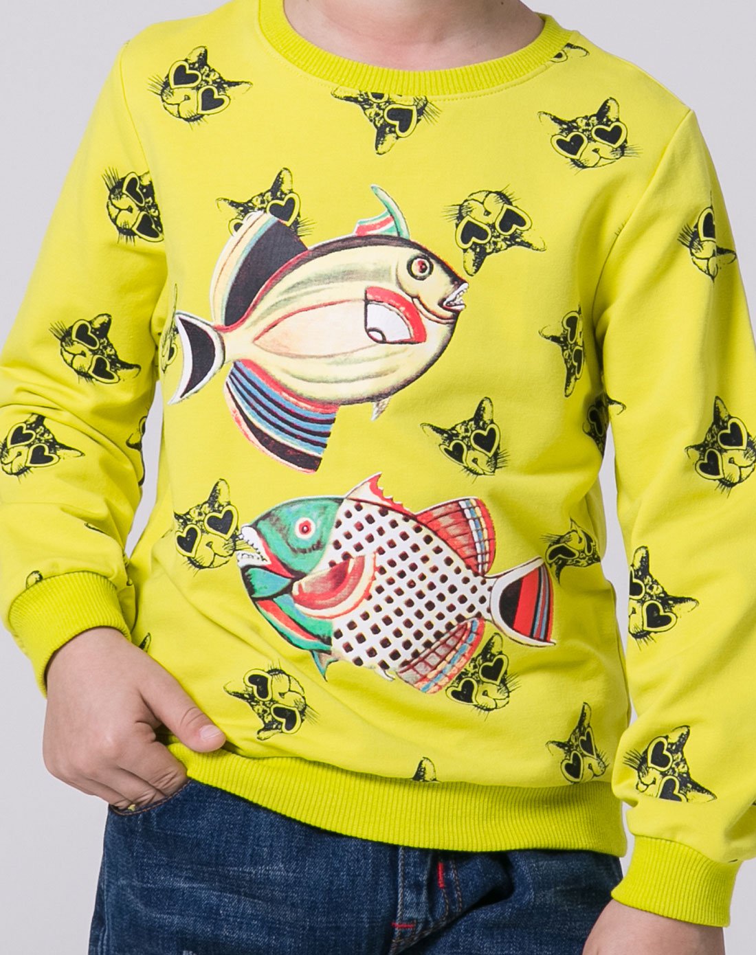 米奇丁当miqidida男童服饰专场男童趣味动物图案长袖t恤黄绿色