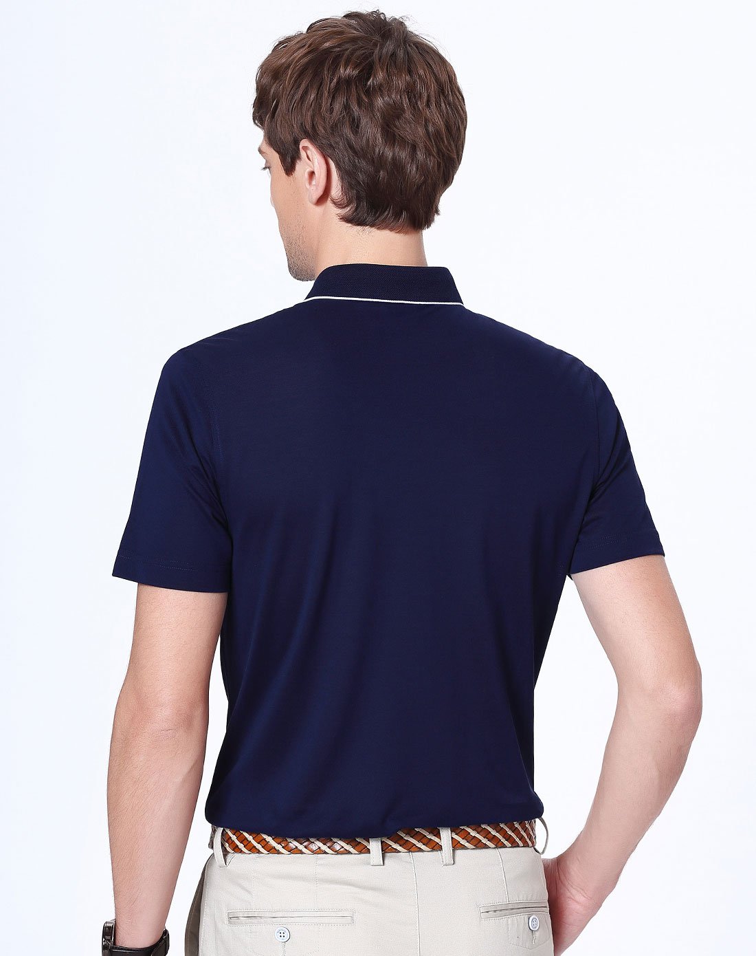 冰爽桑蚕丝商务翻领t恤黑蓝