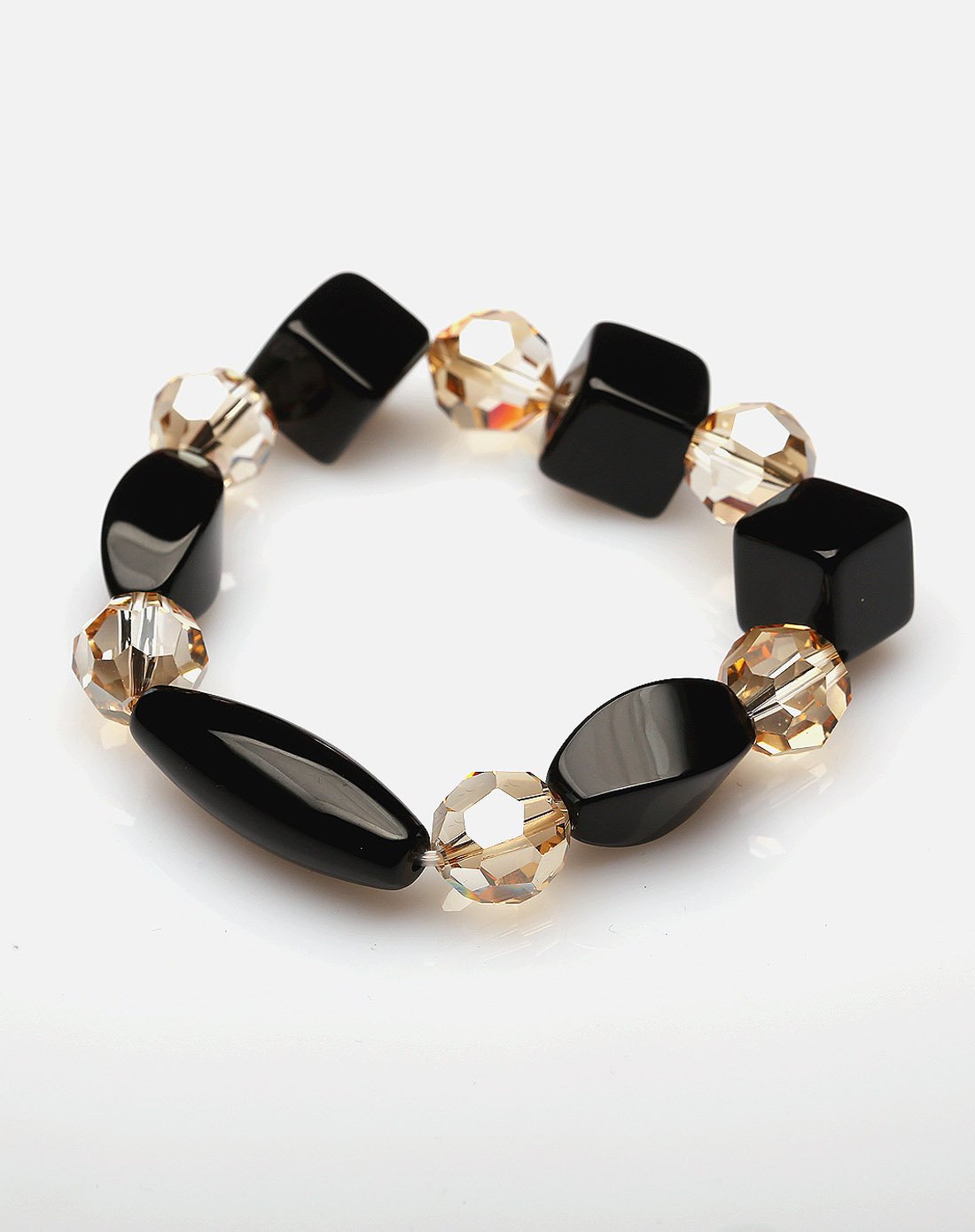 香槟色刻面圆珠黑玛瑙不规则手链附证书