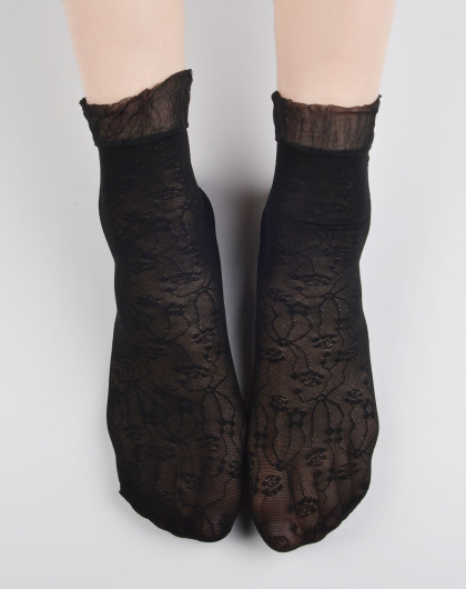 6双装女韩式蕾丝镂空花边短丝袜黑色