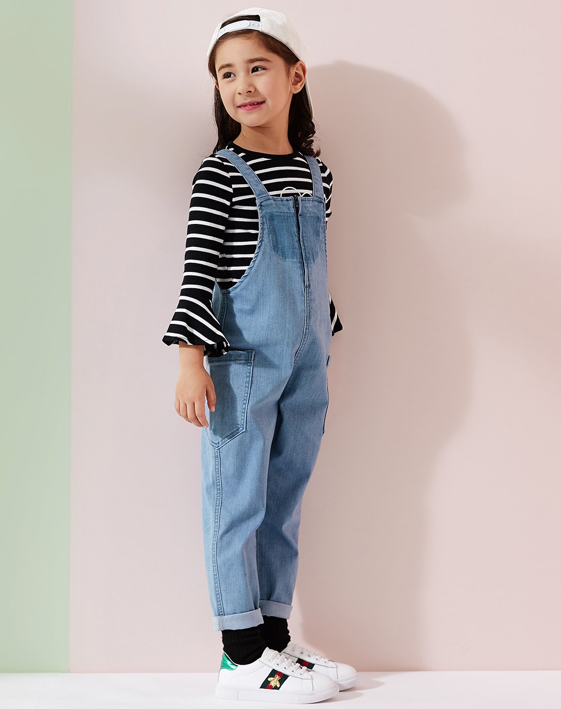 女童牛仔背带裤浅牛仔蓝
