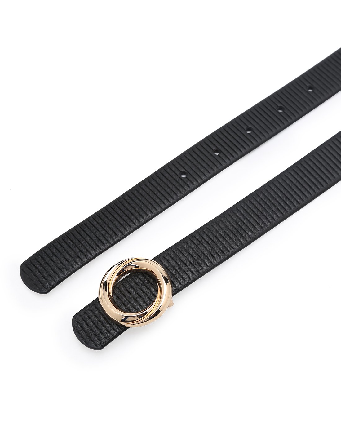 红谷2017 女款个性圆形扣腰带时装扣皮带漆黑