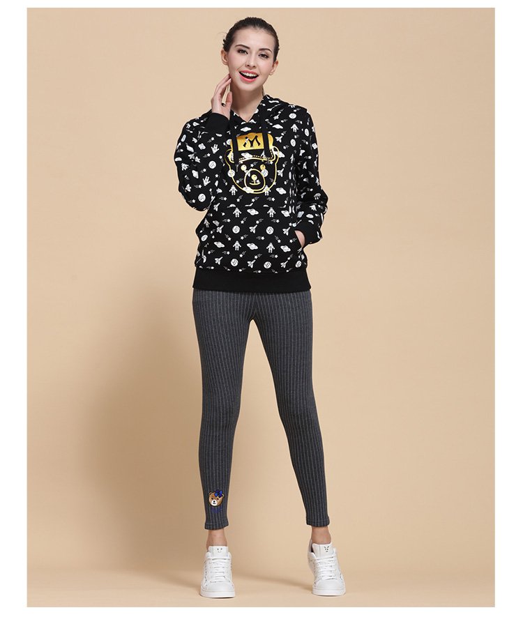 百搭塑形 时尚外穿女式条纹健美裤 舒适保暖