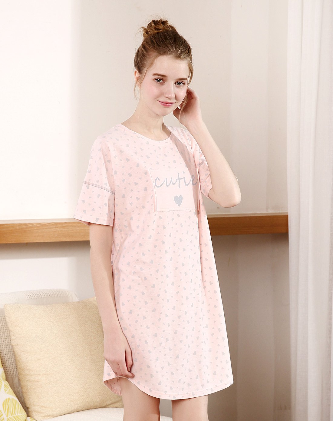 女式纯棉甜美长款睡裙