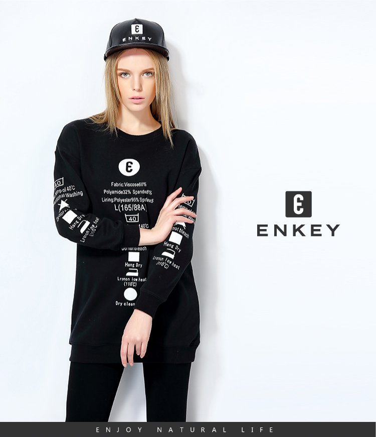 enkey香港潮牌服饰专场简约舒适 女款运动长袖上衣黑色en7601807_唯品
