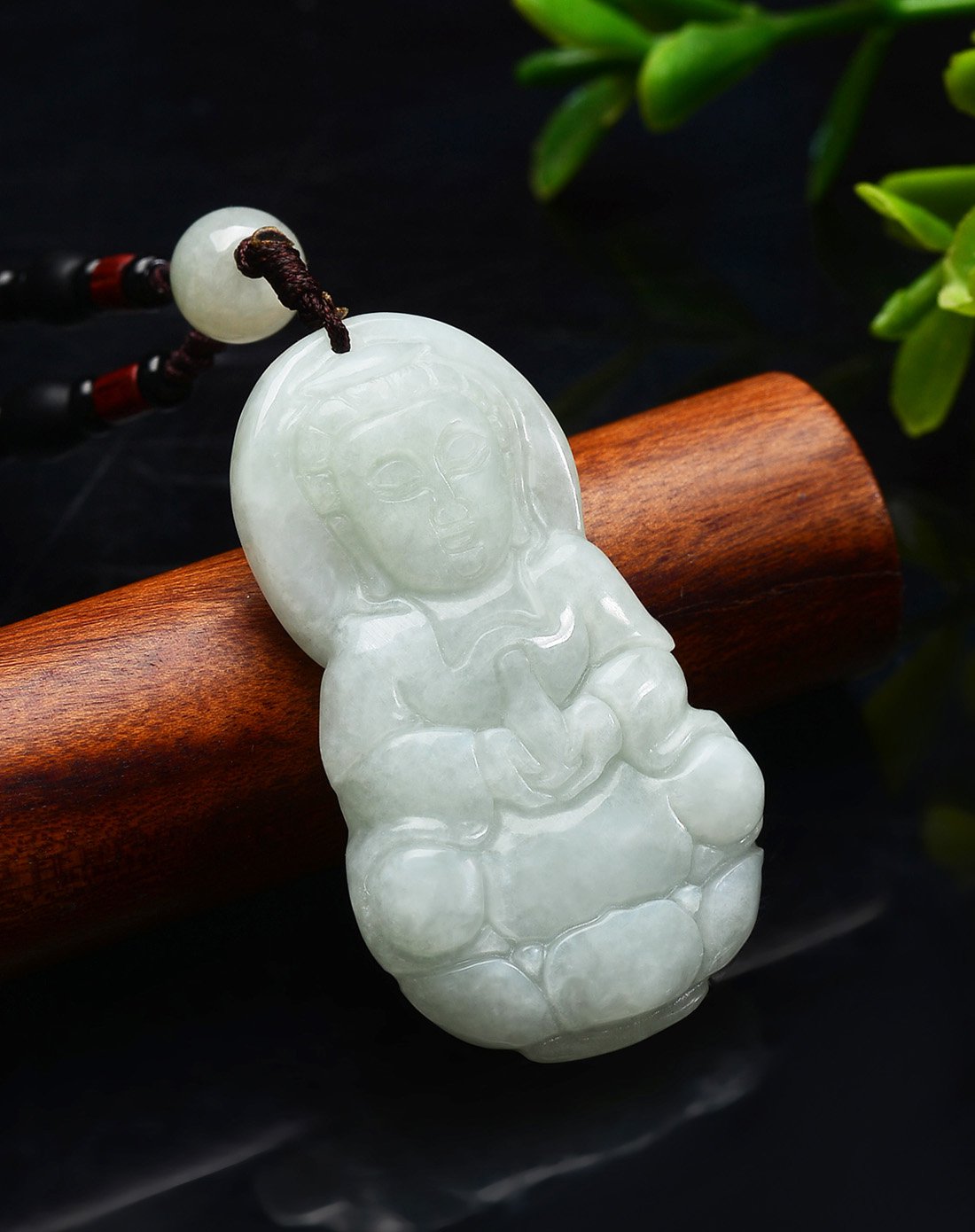 tamina 天然a货翡翠豆种观音献福吊坠(附证书)无