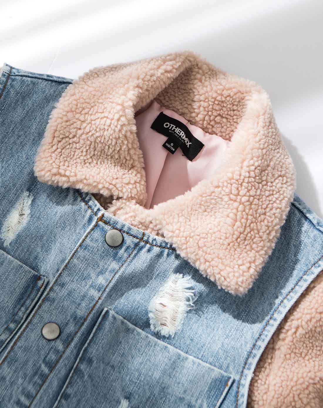 人造羊羔毛加厚毛呢短外套蓝色