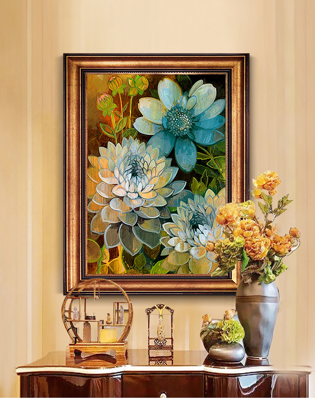 古典客厅风景装饰画 蓝色琉璃