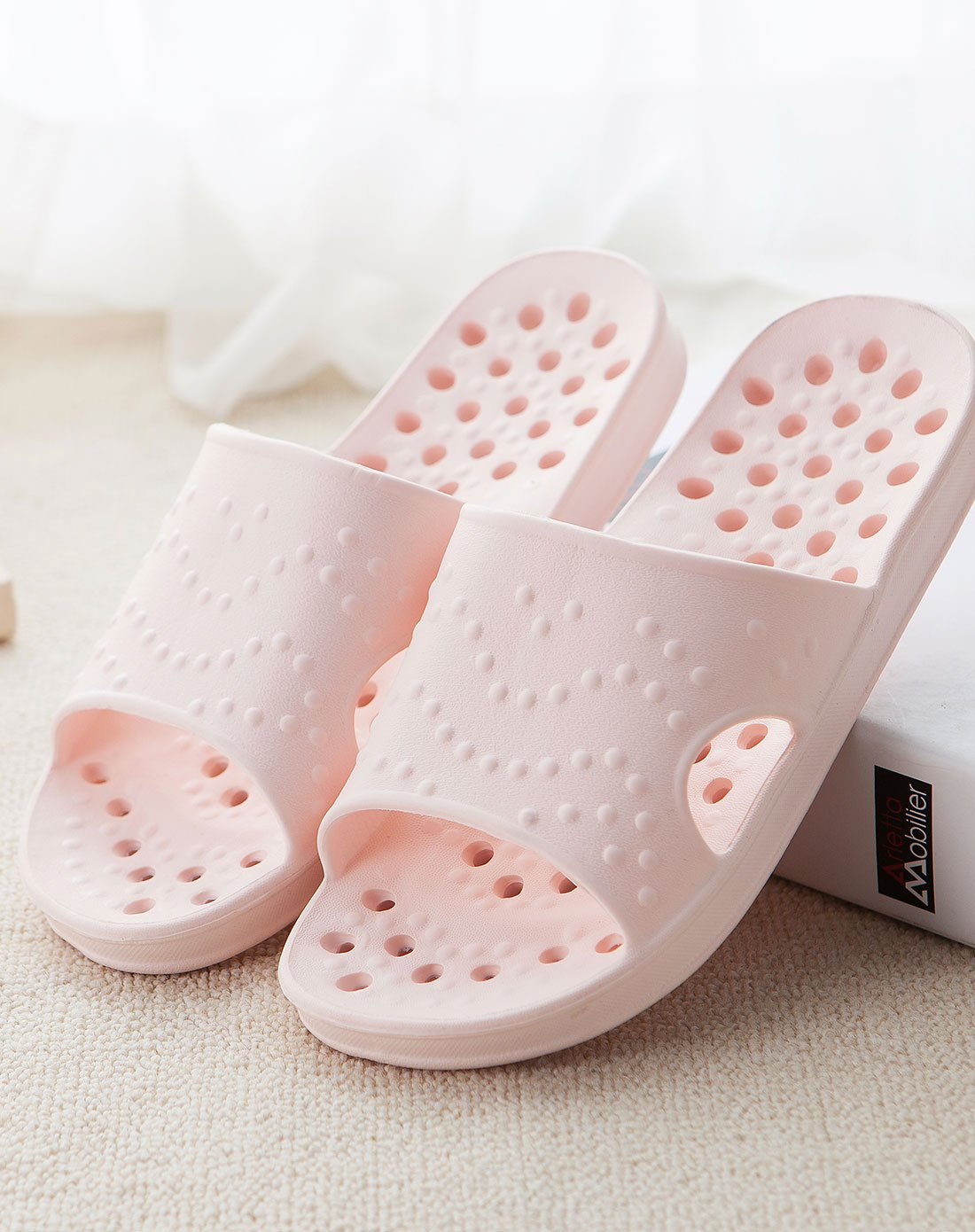 女式高弹按摩镂空拖鞋 粉色