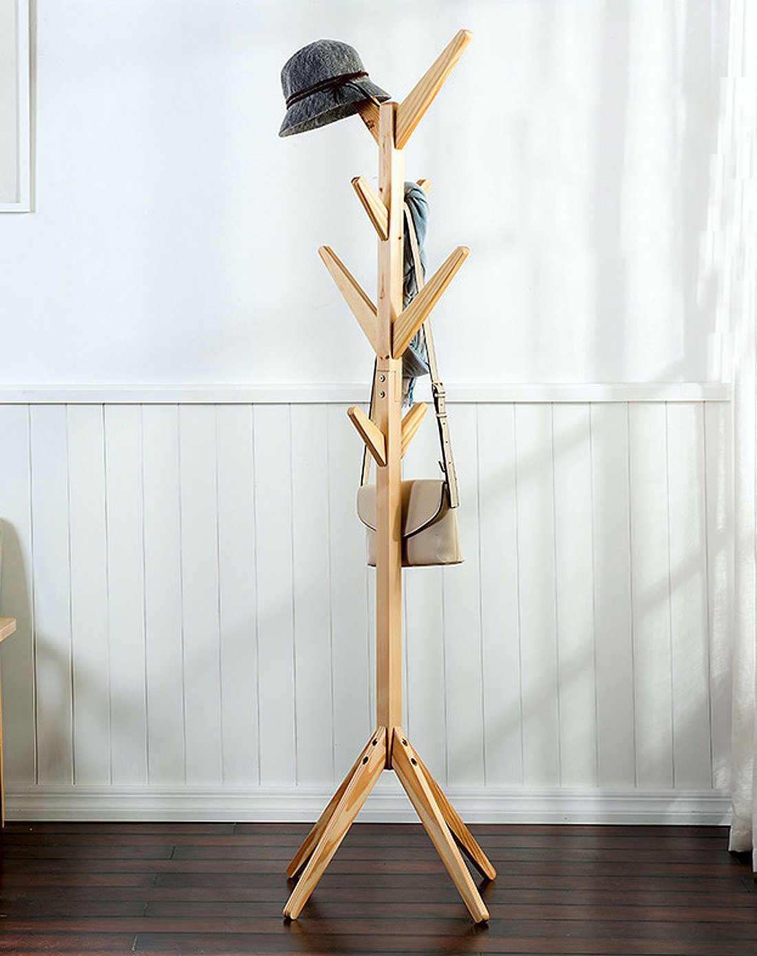 创意衣帽架卧室简易衣架简约现代树形玄关衣服架子实木落地挂衣架