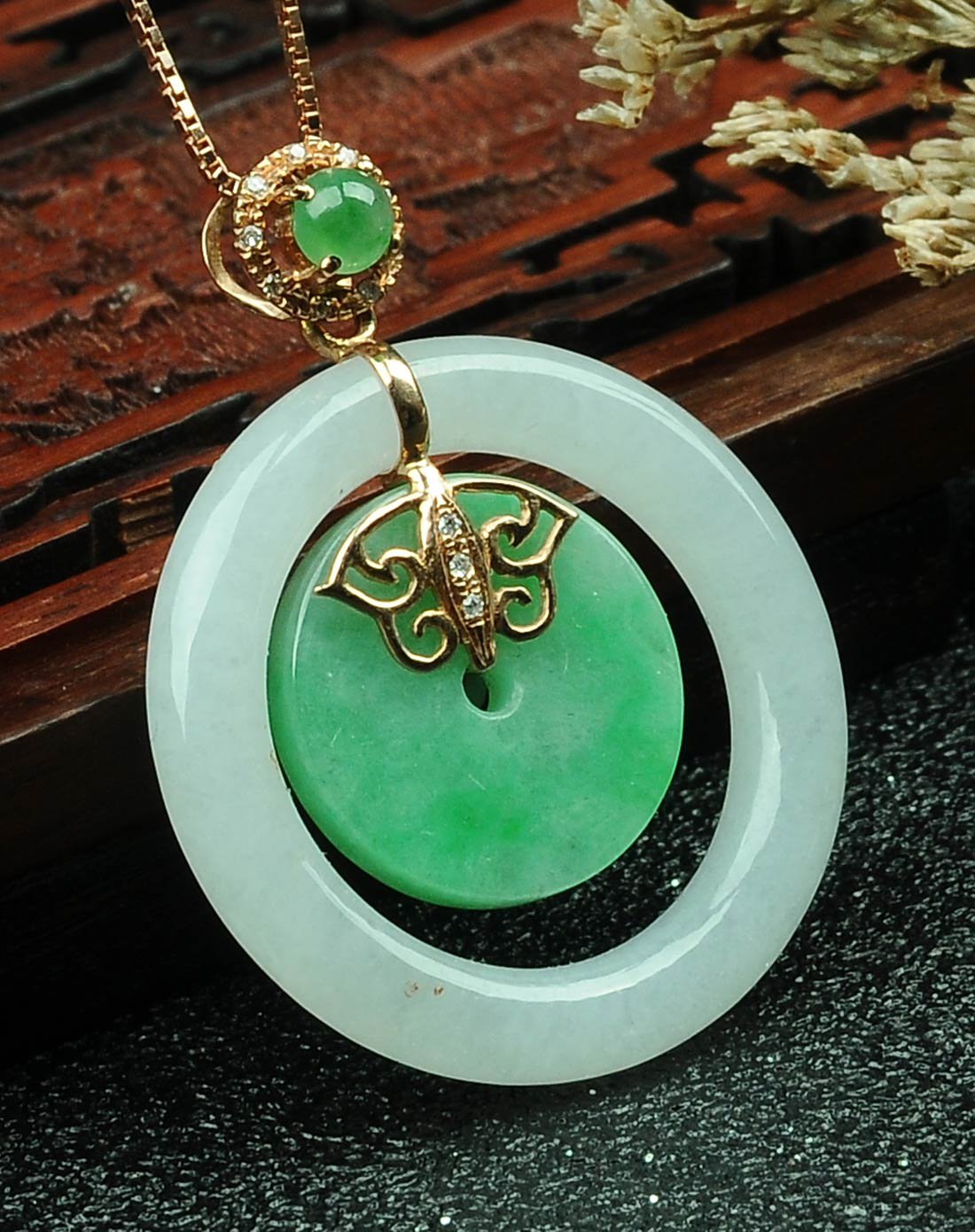 亿珍阁 18k金镶a货糯种子母平安扣翡翠吊坠附证书