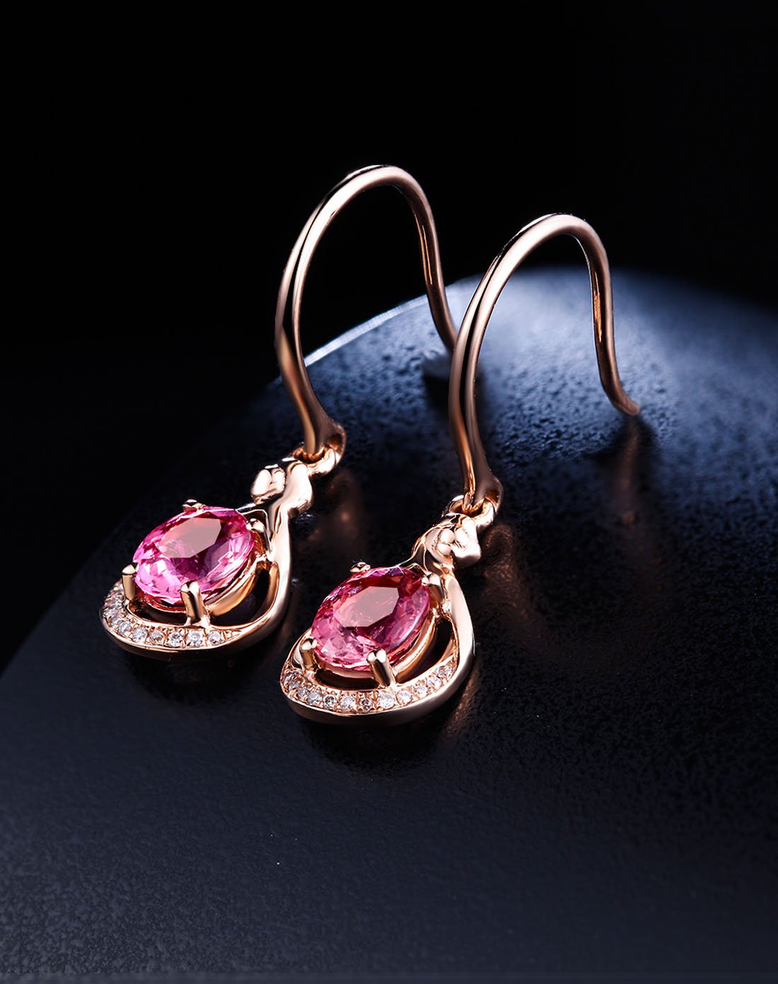 鑫万福 18k金78分红碧玺耳勾