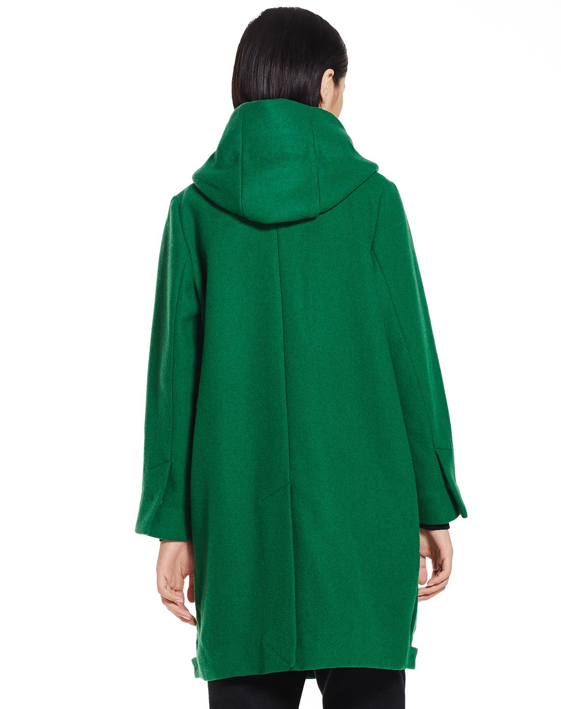 深艳绿时尚休闲简约连帽中长款外套