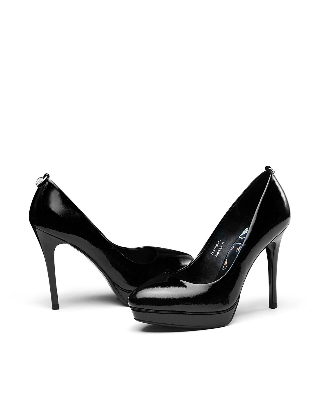 蹀愫新款水钻爱心锁扣胎牛漆皮高跟水台浅口单鞋专柜