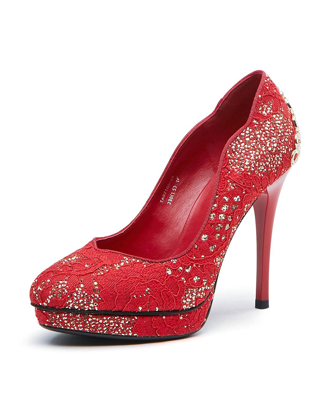 蹀愫新款水钻王冠蕾丝格利特细高跟水台婚鞋专柜同款