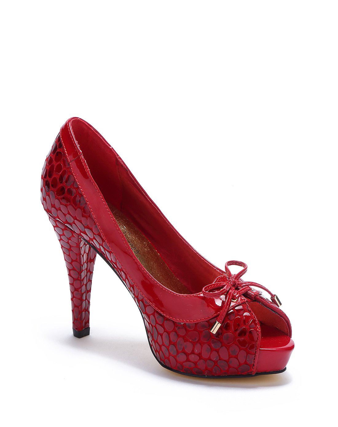 牛皮高跟浅口鱼嘴单鞋红色