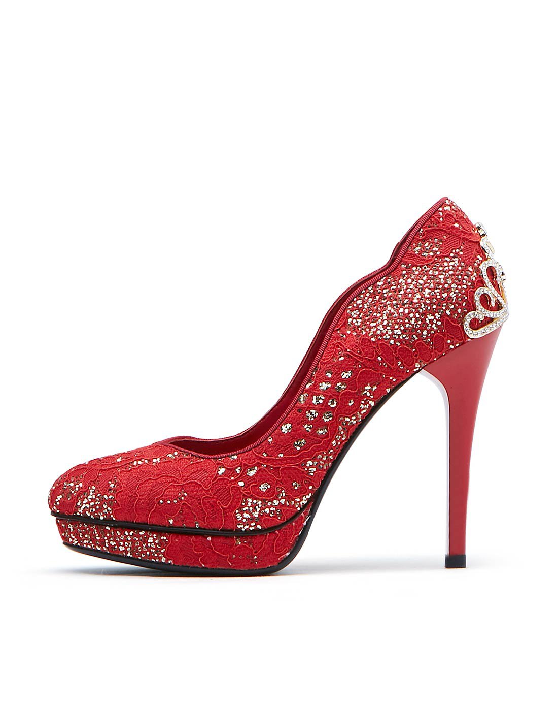 蹀愫新款水钻王冠蕾丝格利特细高跟水台婚鞋专柜同款